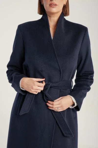 1982 Cashmere Belted Long Coat In Blue