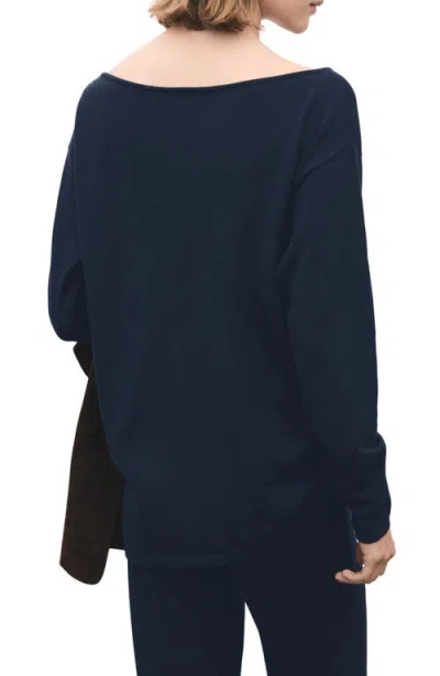 Mango Boatneck Sweater In Blue