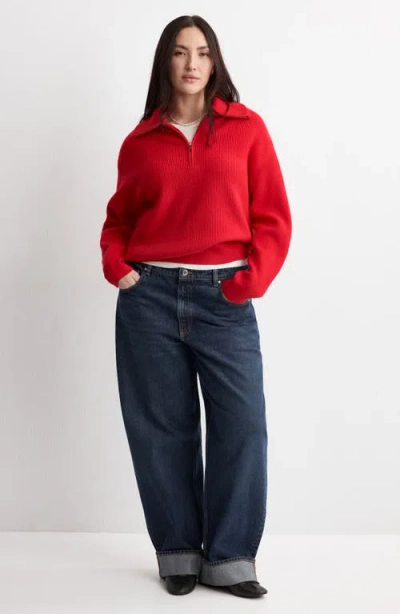 Mango Half Zip Sweater In Red