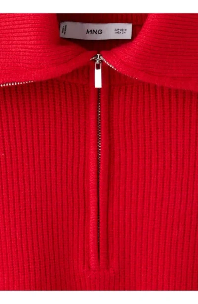 Mango Half Zip Sweater In Red