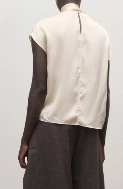Mango Tie Neck Silk Top In White