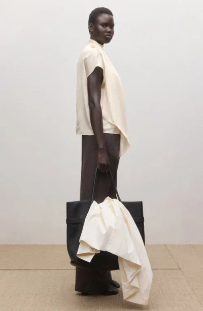 Mango Tie Neck Silk Top In White