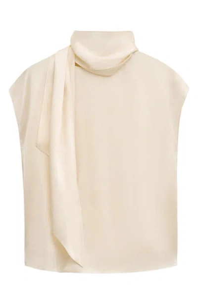 Mango Tie Neck Silk Top In White