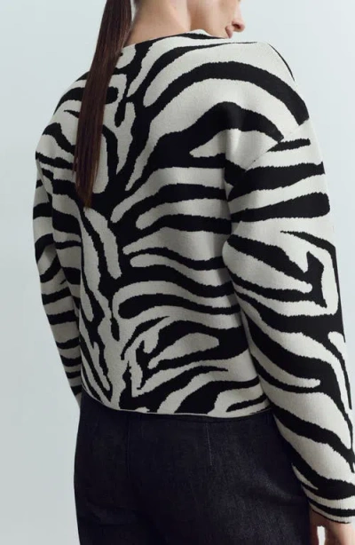 Mango Zebra Print Sweater In Black
