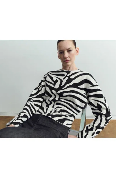 Mango Zebra Print Sweater In Black