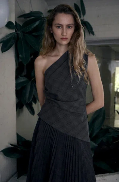 Mango Asymmetric Check Sleeveless Top In Gray
