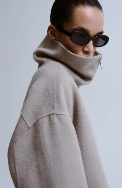Mango Wool Funnel-neck Jacket Grey In Gray