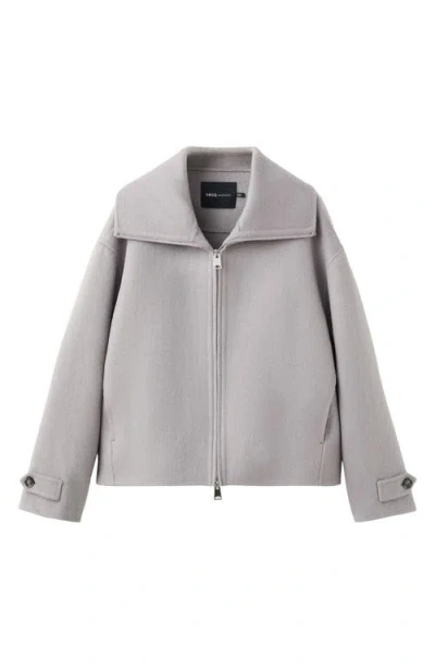Mango Wool Funnel-neck Jacket Grey In Gray