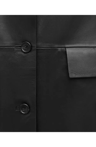 Mango Long Leather Coat In Black