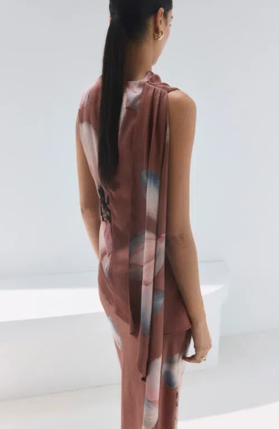 Mango Floral Print Drape Sleeveless Top In Multi