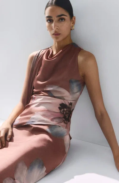 Mango Floral Print Drape Sleeveless Top In Multi