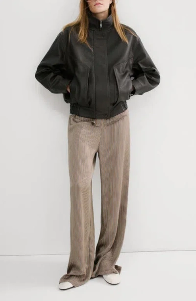 Mango Stripe Satin Pants In Brown