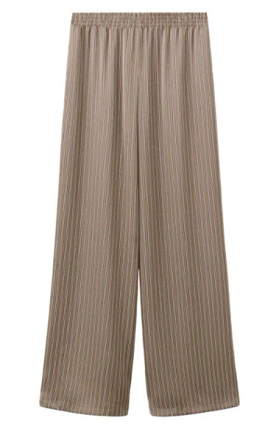 Mango Stripe Satin Pants In Brown