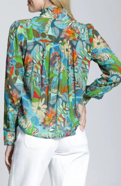 Apny Floral Ruffle Placket Top In Multi