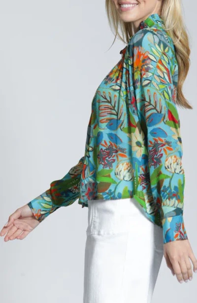Apny Floral Ruffle Placket Top In Multi
