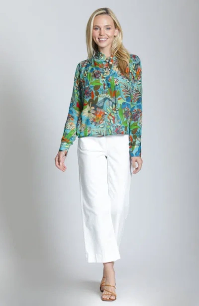Apny Floral Ruffle Placket Top In Multi