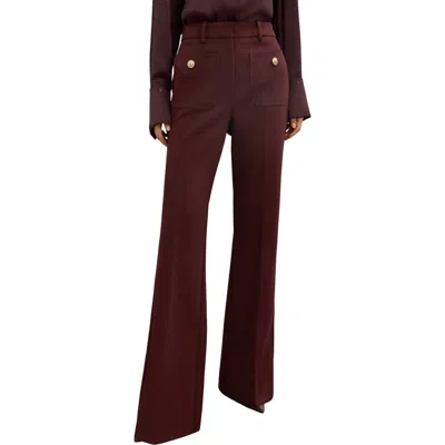 Reiss Womens Burgundy Lily Flared-leg Button-embellished Stretch Wool-blend Trousers