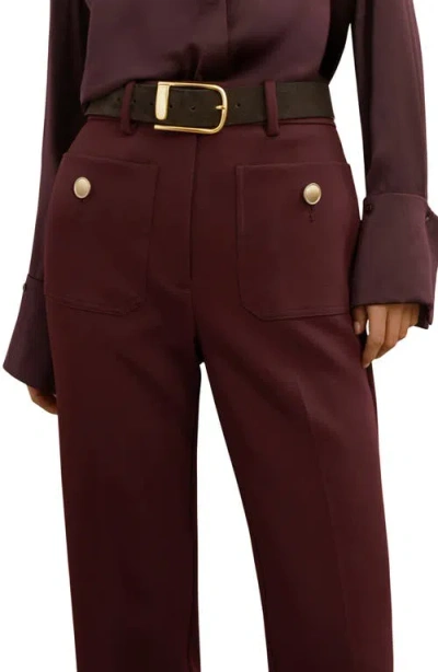 Reiss Womens Burgundy Lily Flared-leg Button-embellished Stretch Wool-blend Trousers