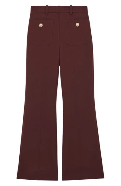 Reiss Womens Burgundy Lily Flared-leg Button-embellished Stretch Wool-blend Trousers