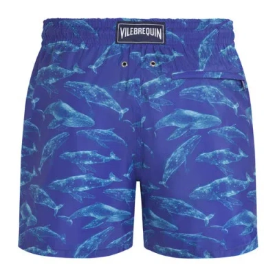 Vilebrequin Men Long Ultra-light And Packable Swim Shorts Sparkling Whales In Blue
