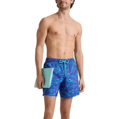 Vilebrequin Men Long Ultra-light And Packable Swim Shorts Sparkling Whales In Blue