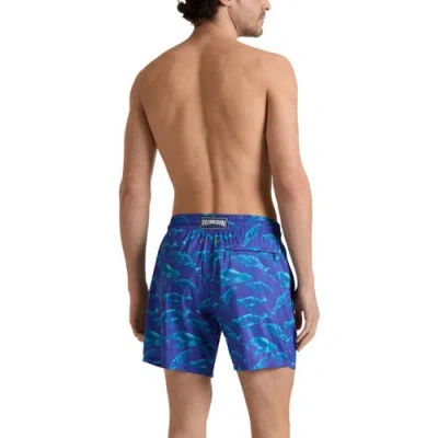 Vilebrequin Men Long Ultra-light And Packable Swim Shorts Sparkling Whales In Blue