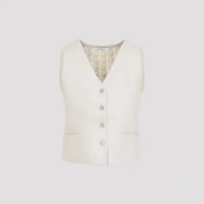 Max Mara Beige Linen And Cable Knit Mxmcalibri Vest In White