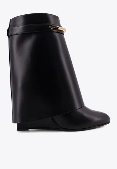 Givenchy Women Black Ankle Boots With Wedge Heels And Logo Plaque On The Side In Leather Woman In Black