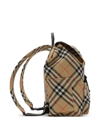 Burberry Check Backpack In Brown