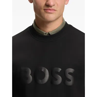 Hugo Boss Tonal-logo Sweatshirt In Stretch Cotton In Black