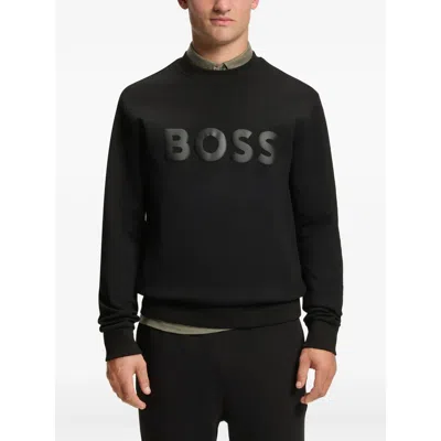 Hugo Boss Tonal-logo Sweatshirt In Stretch Cotton In Black