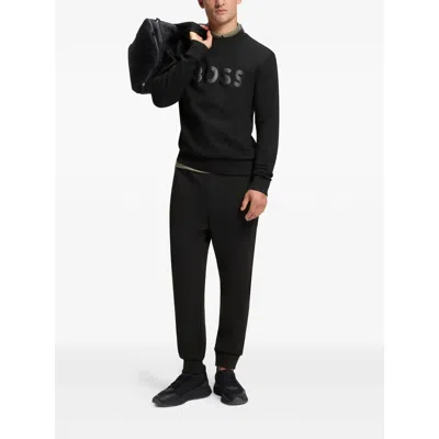 Hugo Boss Tonal-logo Sweatshirt In Stretch Cotton In Black