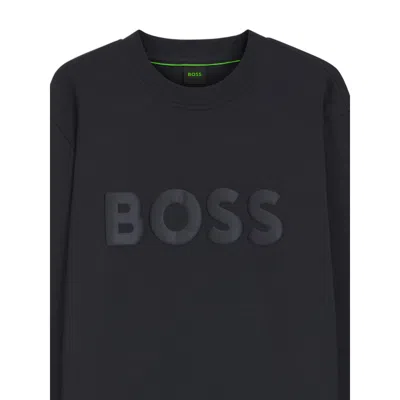 Hugo Boss Tonal-logo Sweatshirt In Stretch Cotton In Black
