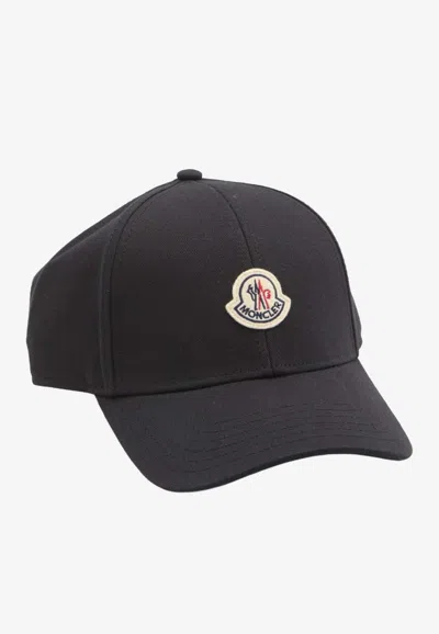 Moncler Logo Cotton Gabardine Baseball Cap In Black