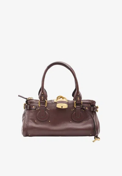 Chloé Paddington Brown Shoulder Bag With Oversized Padlock And C-shaped Buckles In Grainy Leather Woman In Brown