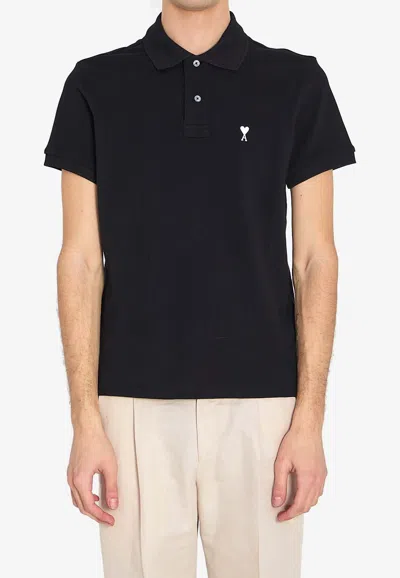 Ami Alexandre Mattiussi Black Polo Shirt With Ami De Coeur Logo Embroidered On The Front In Cotton Man In Multi