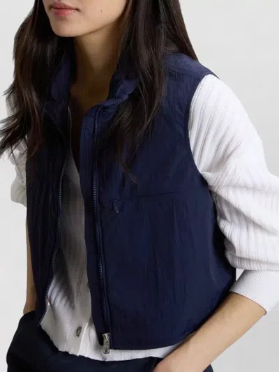 Woolrich Sleeveless Jacket High Collar Multiple Pockets In Blue