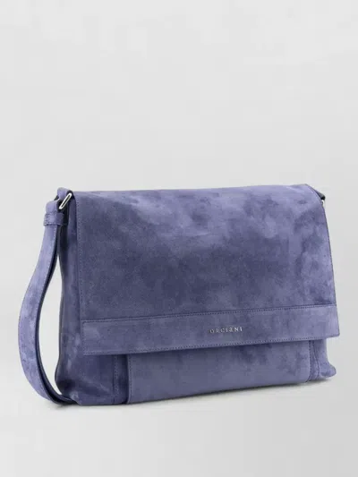 Orciani Suede Messenger Shoulder Bag Adjustable Strap In Blue