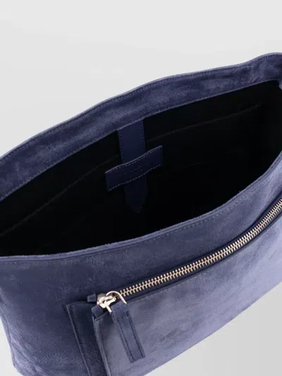 Orciani Suede Messenger Shoulder Bag Adjustable Strap In Blue