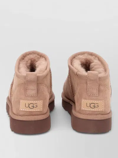 Ugg Ultra Mini Ankle Boots Round Toe Pull Tab In Brown