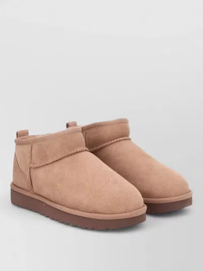 Ugg Ultra Mini Ankle Boots Round Toe Pull Tab In Brown