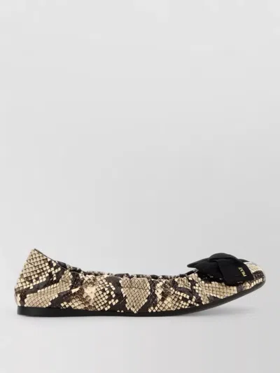 Prada Python Print Leather Ballerinas With Bow In Animal Print