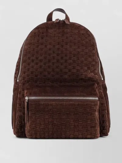 Orciani Suede Backpack Featuring Woven Texture Design In Brown