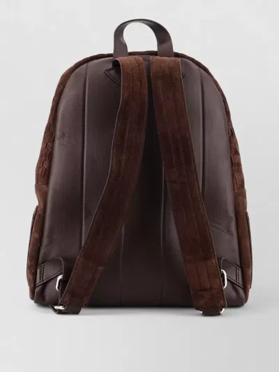 Orciani Suede Backpack Featuring Woven Texture Design In Brown