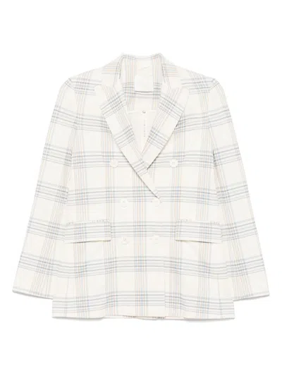 Circolo 1901 Check Pattern Double-breasted Cotton Jacket In White