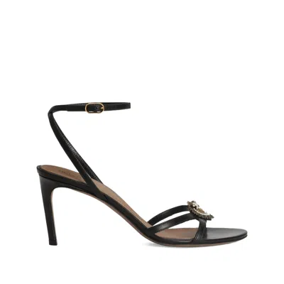 Dolce & Gabbana Sandals Thin Straps Stiletto Heel Heart In Black