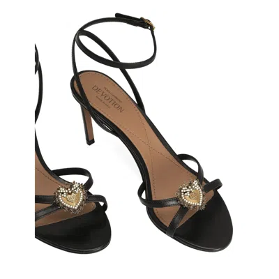 Dolce & Gabbana Sandals Thin Straps Stiletto Heel Heart In Black