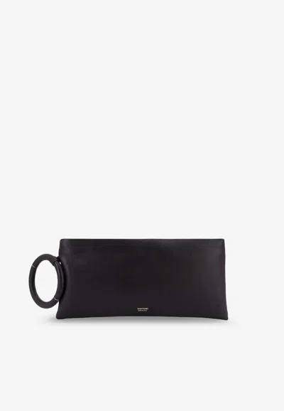 Tom Ford Aura Leather Clutch Bag With Lettering Logo On The Front In Black