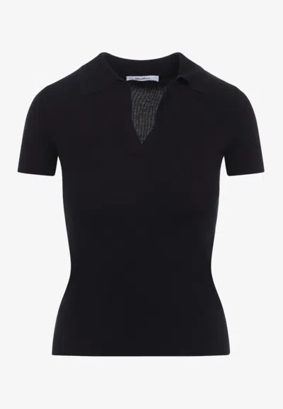 Max Mara Albero Dark Blue Virgin Wool Polo Shirt In Black