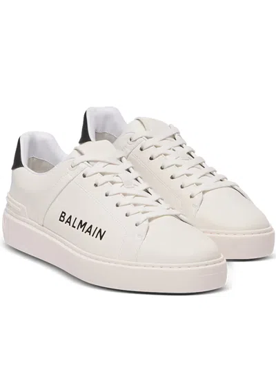 Balmain Calfskin Logo Motif Lace-up Sneakers With Black Heel Counter In Multi